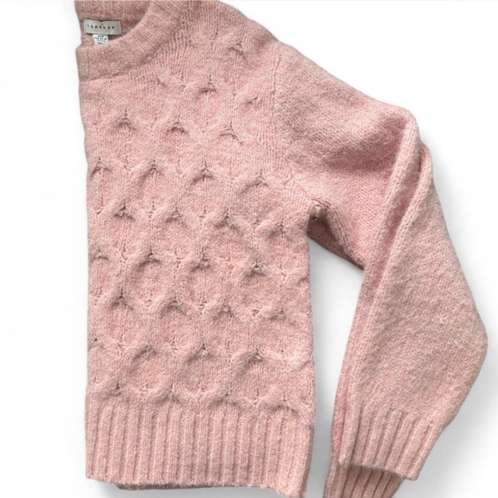 Topshop Blush Pink Fuzzy Knit Sweater Bell Sleeve Size 4 (UK 8) - Picture 3 of 4